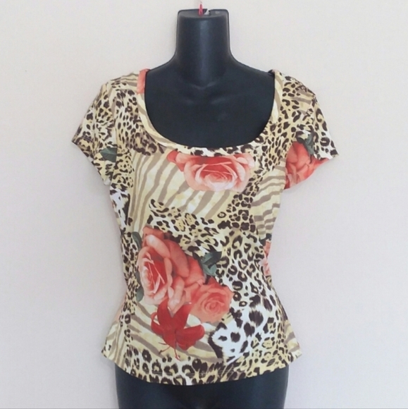ST. JOHN Floral and Leopard Print Women's Top - Picture 1 of 8